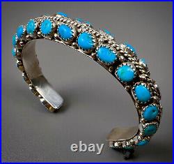 Vintage Navajo Sterling Silver Morenci Turquoise Carinated Cuff Bracelet SOLID