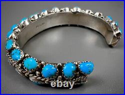 Vintage Navajo Sterling Silver Morenci Turquoise Carinated Cuff Bracelet SOLID