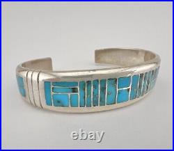Vintage Navajo Sterling Silver Morenci Turquoise Flush Inlay Cuff Bracelet 43g Vintage Navajo Sterling Silver Morenci Turquoise Flush Inlay Cuff Bracelet 43g