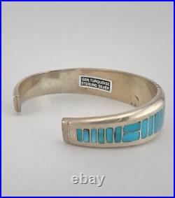 Vintage Navajo Sterling Silver Morenci Turquoise Flush Inlay Cuff Bracelet 43g Vintage Navajo Sterling Silver Morenci Turquoise Flush Inlay Cuff Bracelet 43g