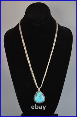 Vintage Navajo Sterling Silver Pendant Necklace Morenci Turquoise 24 Long Vintage Navajo Sterling Silver Pendant Necklace Morenci Turquoise 24 Long