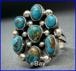 Vintage Navajo Sterling Silver Royston Turquoise Cluster Ring Gorgeous Stones