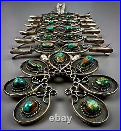 Vintage Navajo Sterling Silver Royston Turquoise Squash Blossom Necklace HUGE