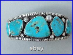 Vintage Navajo Sterling Silver Seven stone Turquoise Cuff