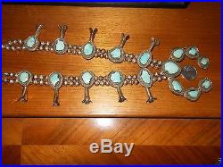 Vintage Navajo Sterling Silver Sleeping Beauty Turquoise Squash Blossom Necklace