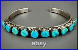 Vintage Navajo Sterling Silver Snake Eye Turquoise Cuff Bracelet THICK & STURDY