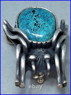 Vintage Navajo Sterling Silver Spider Belt Buckle & Spiderweb Turquoise Signed