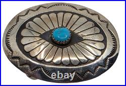 Vintage Navajo Sterling Silver Turquoise Belt Buckle