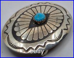 Vintage Navajo Sterling Silver Turquoise Belt Buckle