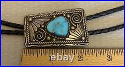 Vintage Navajo Sterling Silver Turquoise Bolo Tie signed BME Native American
