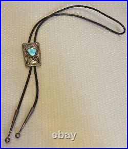 Vintage Navajo Sterling Silver Turquoise Bolo Tie signed BME Native American