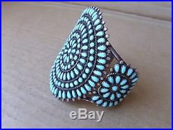 Vintage Navajo Sterling Silver & Turquoise Cluster Cuff Bracelet. Aprox 200 stone