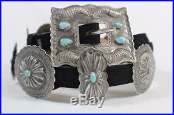 Vintage Navajo Sterling Silver & Turquoise Concho Belt