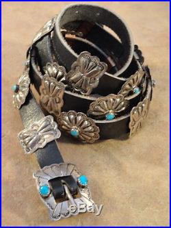 Vintage Navajo Sterling Silver & Turquoise Concho Belt