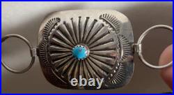 Vintage Navajo Sterling Silver Turquoise Concho Tooled Belt Ice Cube Test 36 L