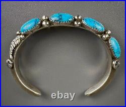 Vintage Navajo Sterling Silver Turquoise & Coral Cuff Bracelet THICK & SOLID