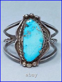 Vintage Navajo Sterling Silver & Turquoise Cuff Bracelet Large Stone Circa 1940