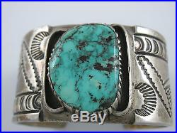 Vintage Navajo Sterling Silver Turquoise Cuff Bracelet Signed JC Heavy 155g Vintage Navajo Sterling Silver Turquoise Cuff Bracelet Signed JC Heavy 155g