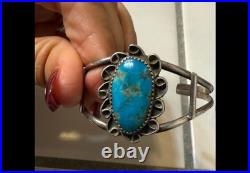 Vintage Navajo Sterling Silver Turquoise Cuff Bracelet, Signed Pre-Owned