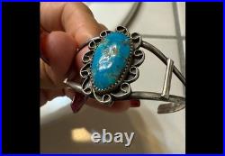 Vintage Navajo Sterling Silver Turquoise Cuff Bracelet, Signed Pre-Owned