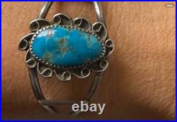 Vintage Navajo Sterling Silver Turquoise Cuff Bracelet, Signed Pre-Owned
