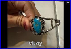 Vintage Navajo Sterling Silver Turquoise Cuff Bracelet, Signed Pre-Owned