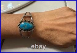 Vintage Navajo Sterling Silver Turquoise Cuff Bracelet, Signed Pre-Owned
