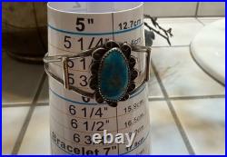 Vintage Navajo Sterling Silver Turquoise Cuff Bracelet, Signed Pre-Owned