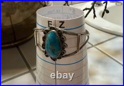 Vintage Navajo Sterling Silver Turquoise Cuff Bracelet, Signed Pre-Owned