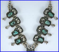 Vintage Navajo Sterling Silver Turquoise Large Squash Blossom 24 Necklace 223g