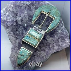 Vintage Navajo Sterling Silver Turquoise Ranger 4 Pc Belt Buckle Set Signed MM