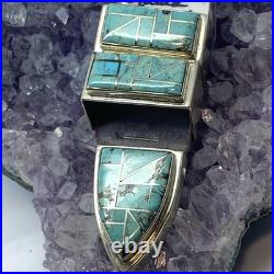 Vintage Navajo Sterling Silver Turquoise Ranger 4 Pc Belt Buckle Set Signed MM