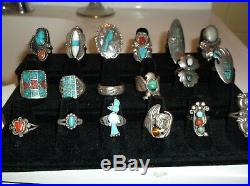 Vintage Navajo Sterling Silver Turquoise Ring Lot 18 Zuni Old Pawn
