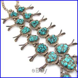Vintage Navajo Sterling Silver & Turquoise Squash Blossom Naja Necklace G AAX
