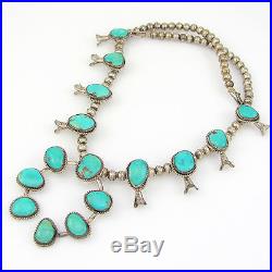 Vintage Navajo Sterling Silver & Turquoise Squash Blossom Naja Necklace G AR