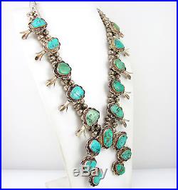 Vintage Navajo Sterling Silver Turquoise Squash Blossom Naja Necklace G BXX