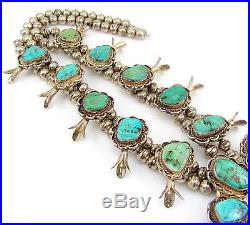 Vintage Navajo Sterling Silver Turquoise Squash Blossom Naja Necklace G BXX