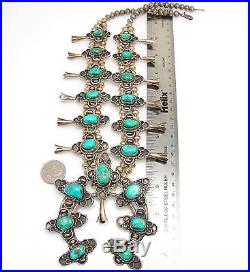 Vintage Navajo Sterling Silver Turquoise Squash Blossom Naja Necklace G MX