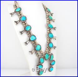 Vintage Navajo Sterling Silver Turquoise Squash Blossom Naja Necklace G RA