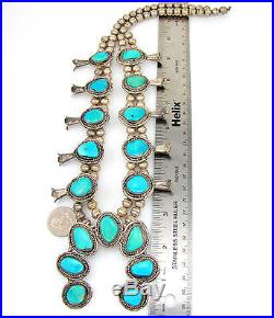 Vintage Navajo Sterling Silver Turquoise Squash Blossom Naja Necklace G RA