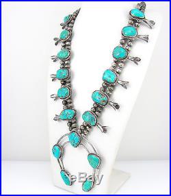 Vintage Navajo Sterling Silver Turquoise Squash Blossom Naja Necklace G RX