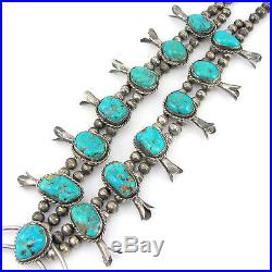 Vintage Navajo Sterling Silver Turquoise Squash Blossom Naja Necklace G RX