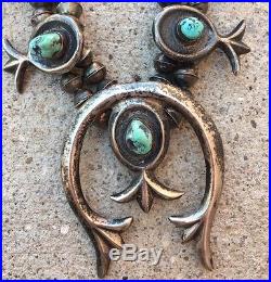 Vintage Navajo Sterling Silver Turquoise Squash Blossom Necklace 1930s