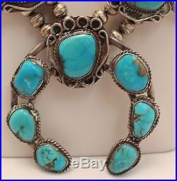 Vintage Navajo Sterling Silver Turquoise Squash Blossom Necklace 30