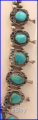 Vintage Navajo Sterling Silver Turquoise Squash Blossom Necklace 30