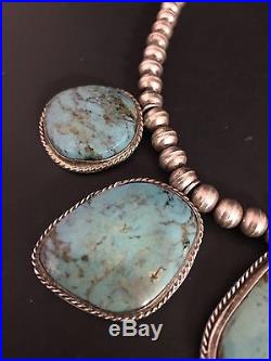 Vintage Navajo Sterling Silver Turquoise Squash Blossom Style Choker Necklace