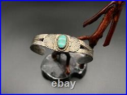 Vintage Navajo Sterling Silver Turquoise Stampwork Cuff Bracelet