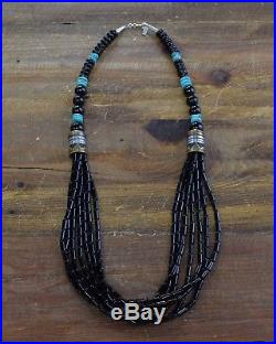 Vintage Navajo Sterling Silver, Turquoise, and Onyx Necklace By Tommy Singer