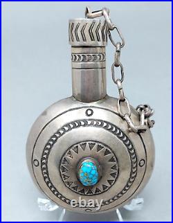 Vintage Navajo Sterling Silver and Turquoise Canteen / Flask
