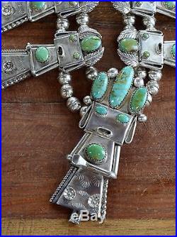 Vintage Navajo Sterling Silver and Turquoise Kachina Squash Blossom Necklace